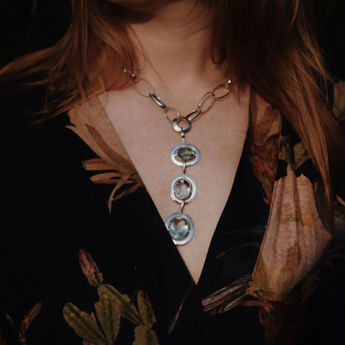 Necklace Large Oval-Cut Fluorite Statement