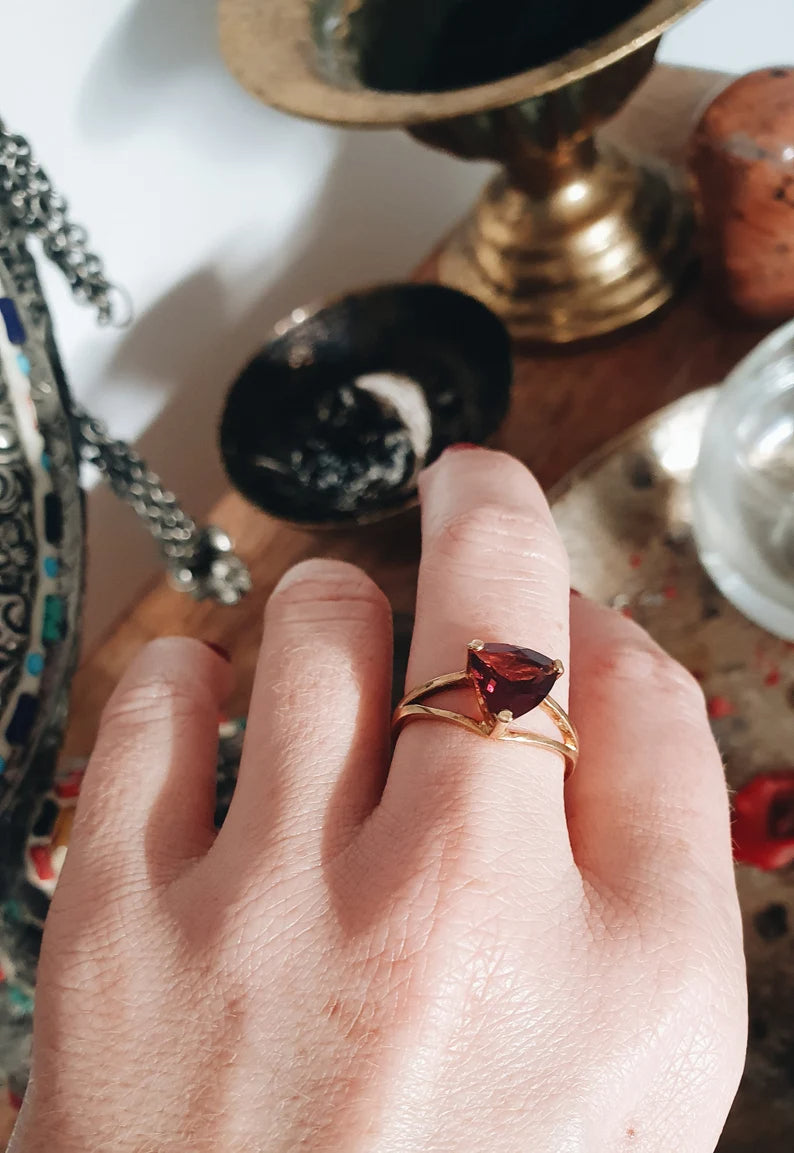 Ring Ruby Garnet Gold Plated Sterling Silver