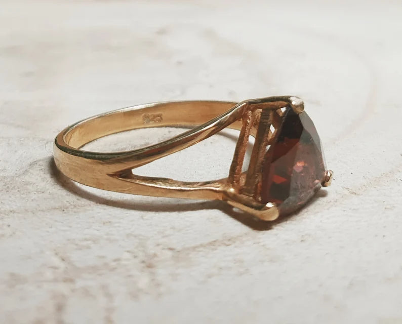 Ring Ruby Garnet Gold Plated Sterling Silver