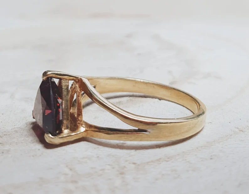 Ring Ruby Garnet Gold Plated Sterling Silver