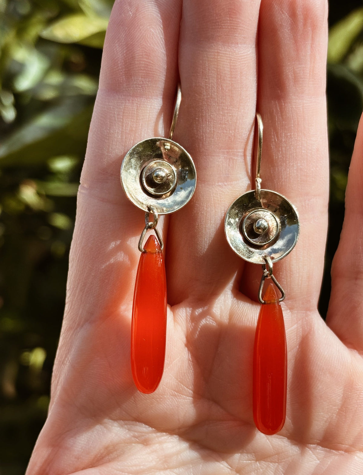 Natural Carnelian and Brass Earrings